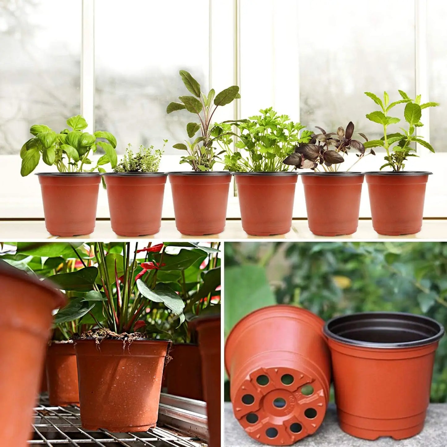 100/20x Plastic Plant Nursery Pots Outdoor Flexible Garden Flowers Plants Seedling Pot Planting Basin Seedling Cups Supplies