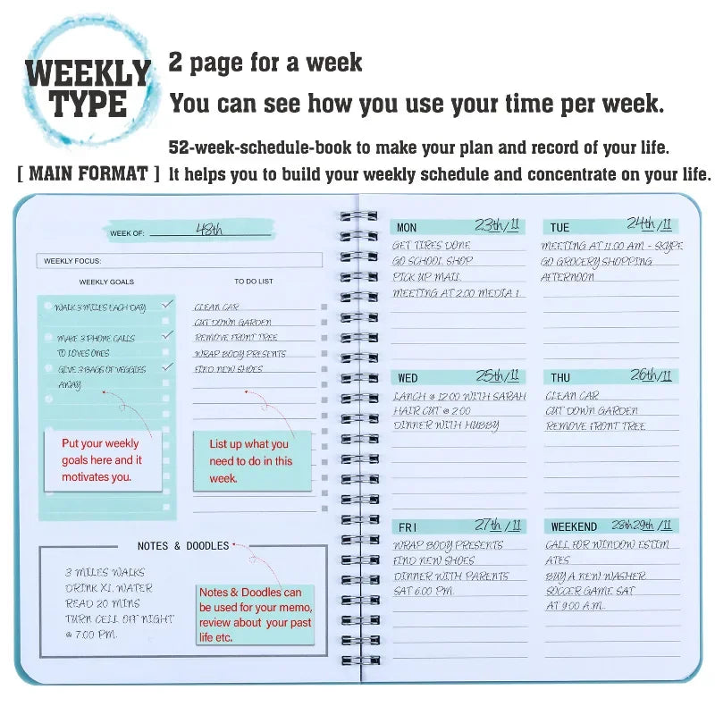 A5 Undated Planner Schedule For Week Planner Notebook 52 Sheets Daily Weekly Agenda Notebooks