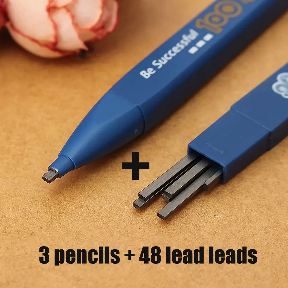 51-piece 2B pencil set - includes 3 mechanical pencils and 48 black leads, made of durable plastic (color random).