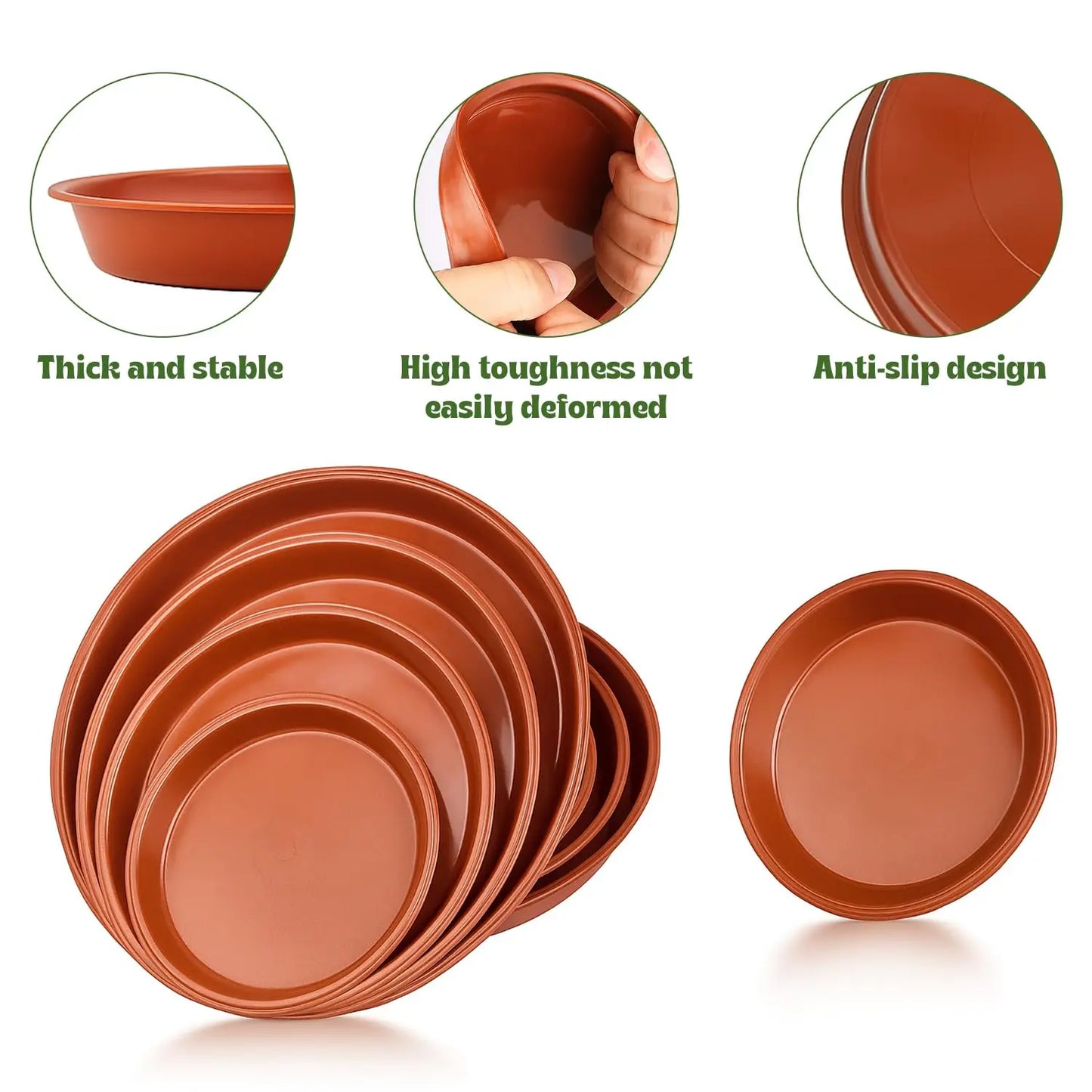 12 Pack Plant Pot Saucers – 4 Sizes (18/22/24/26cm) Plastic Drip Trays, Durable for Indoor/Outdoor Garden Plant Pots