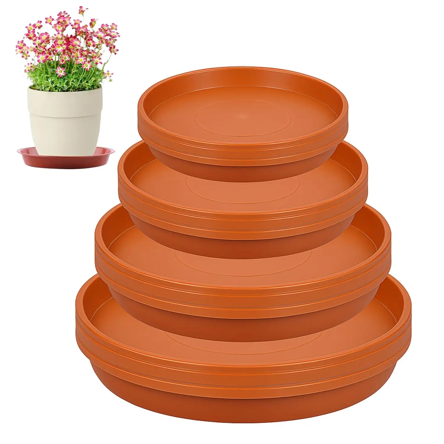 12 Pack Plant Pot Saucers – 4 Sizes (18/22/24/26cm) Plastic Drip Trays, Durable for Indoor/Outdoor Garden Plant Pots