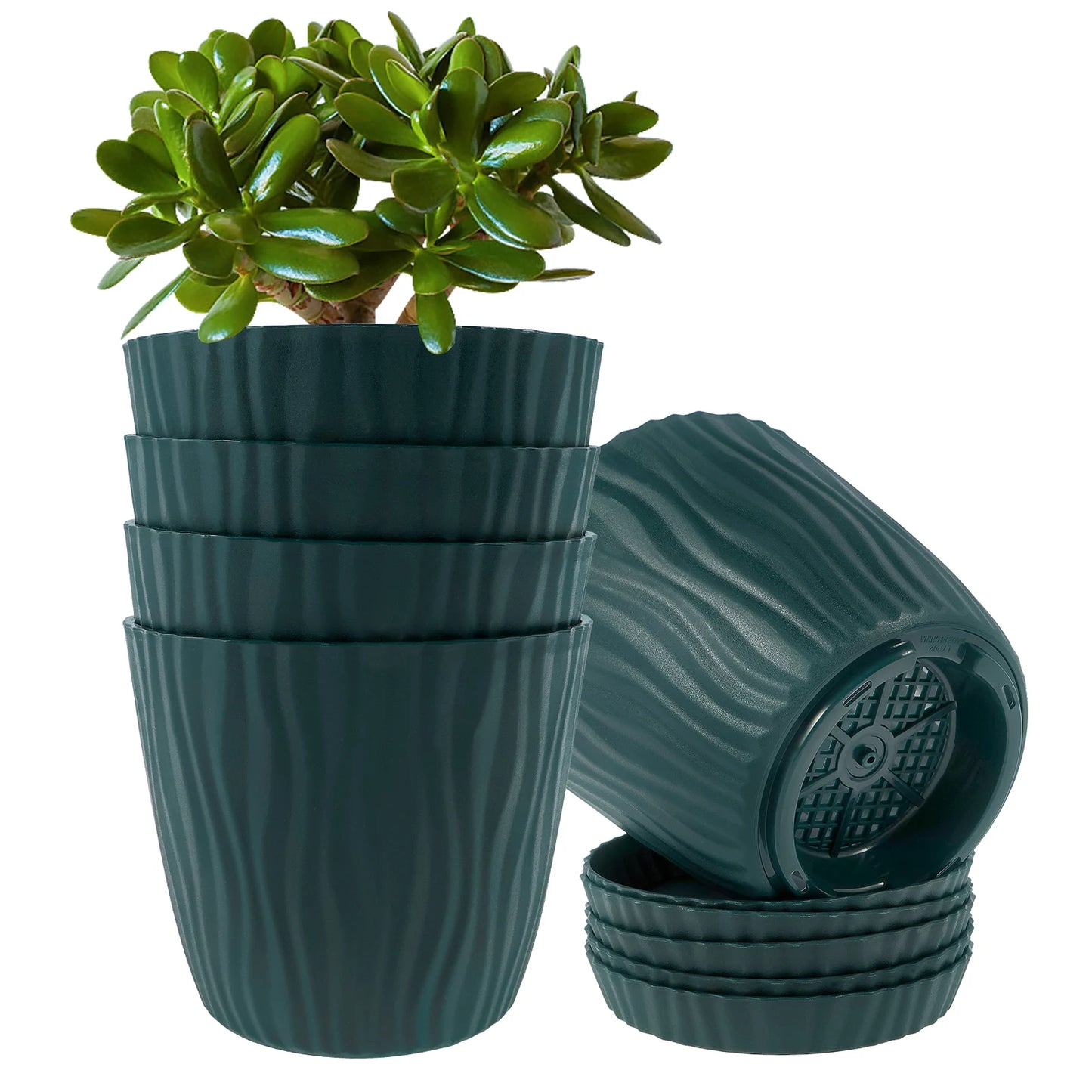 5Pcs Set Flower Pot PP Vegetation Pots with Drainage Holes and Saucers Thickened Multipurpose Succulent Pots for Indoor&Outdoor