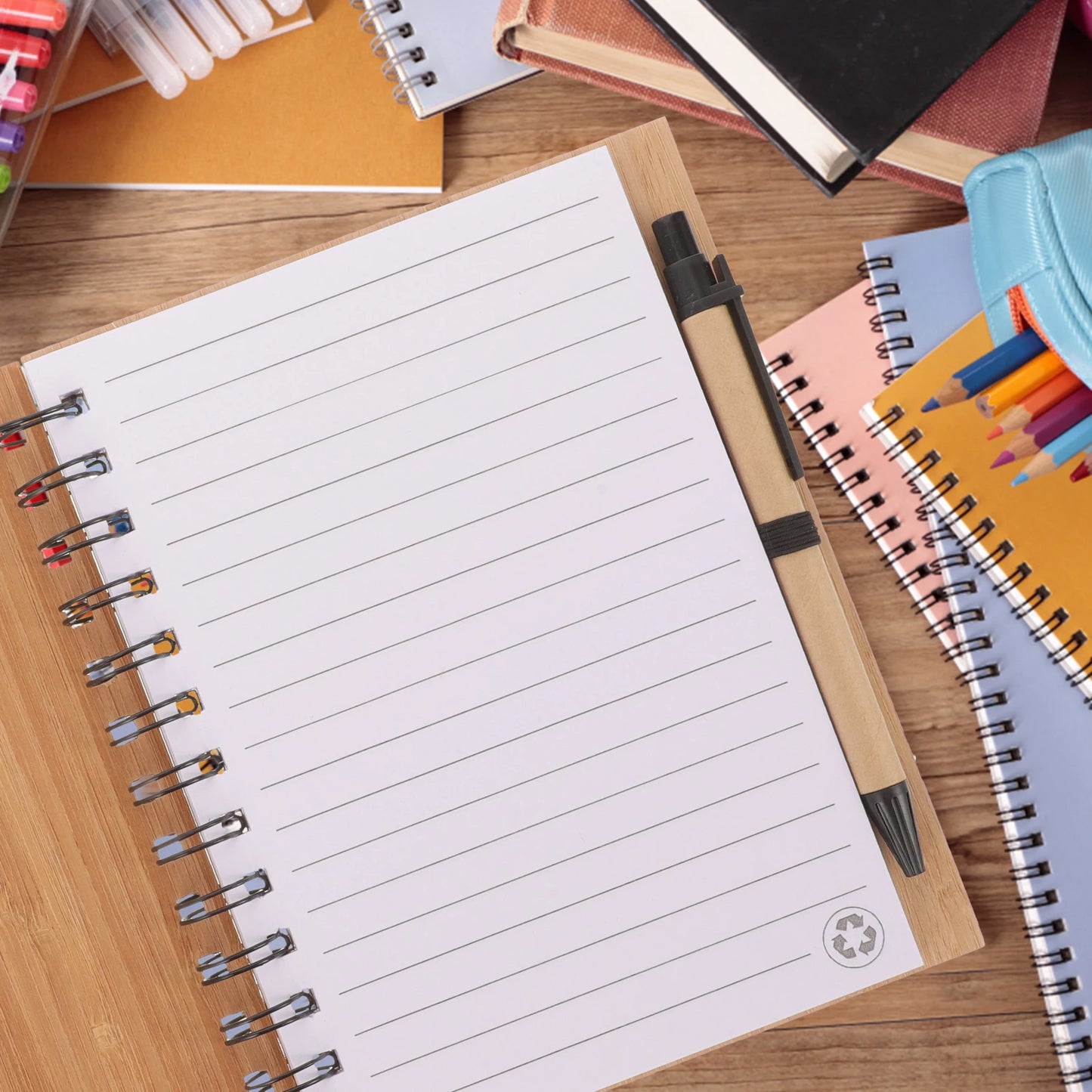 Wood Grain Notepad Spiral Writing Notebook Diary Monthly Planner Book Note Pad With Pen Office School Stationery School Supply