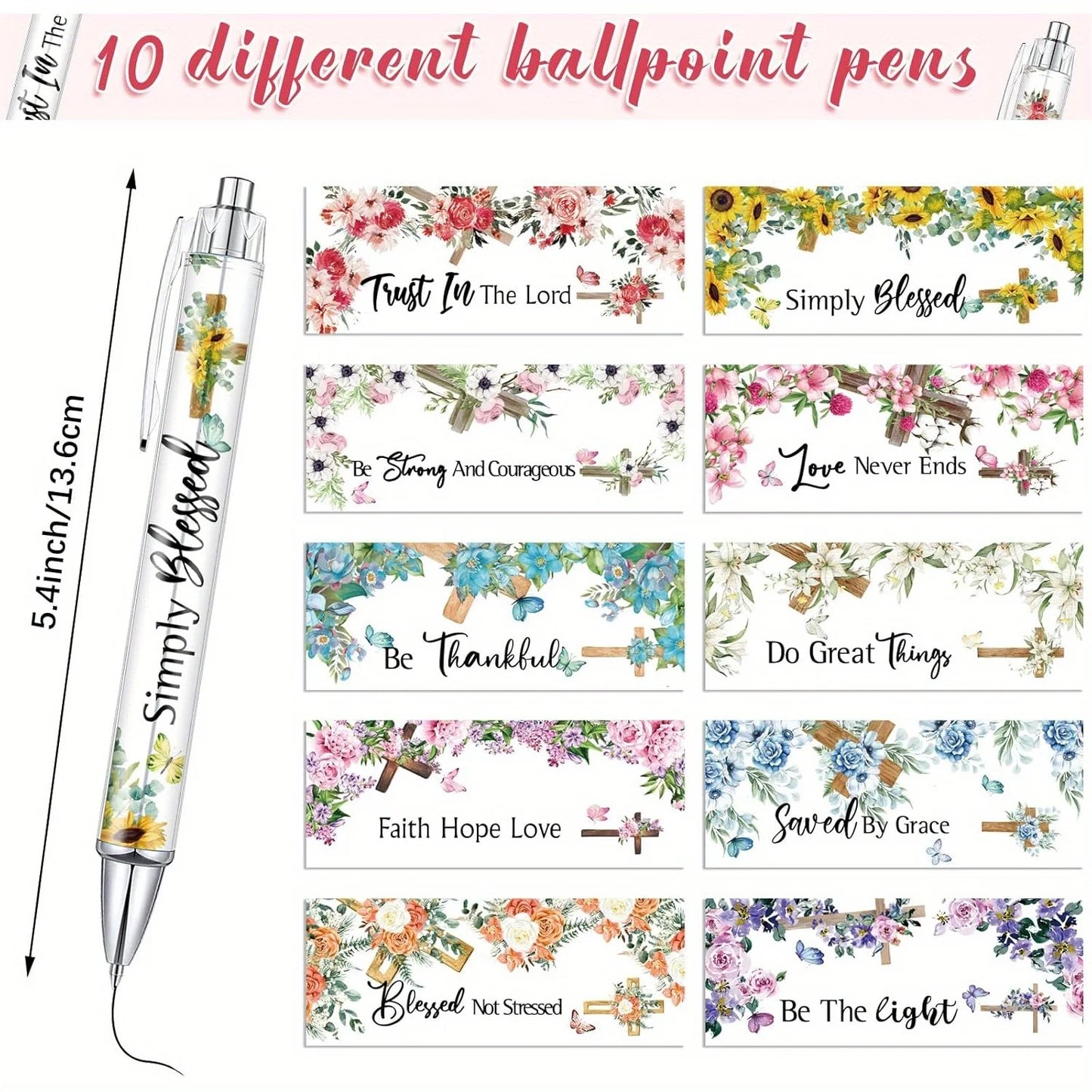 10 pcs Christian Pens for Women Religious Ink Pens Inspirational Quotes Pens Bible Verse Ballpoint Pens Funny Office Pens Retrac